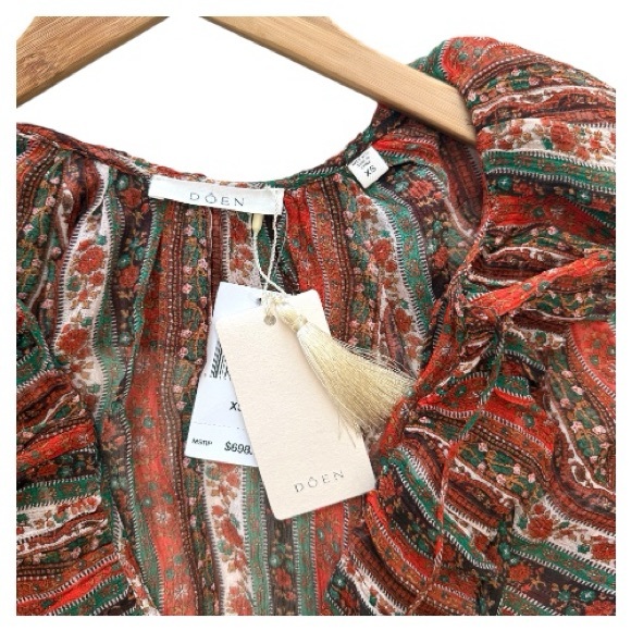 DÔEN Marlanna Silk Chiffon Boho Maxi Dress, Brown/Orange, Size XS, NWT - Picture 11 of 15